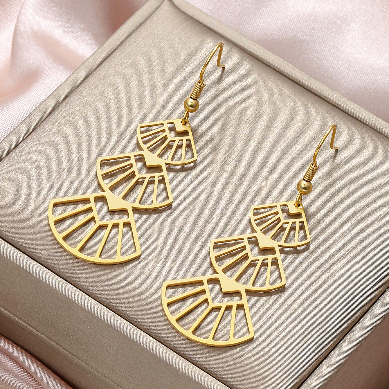 Ladies' Vintage Geometric Fan-Shaped Drop Copper Earrings